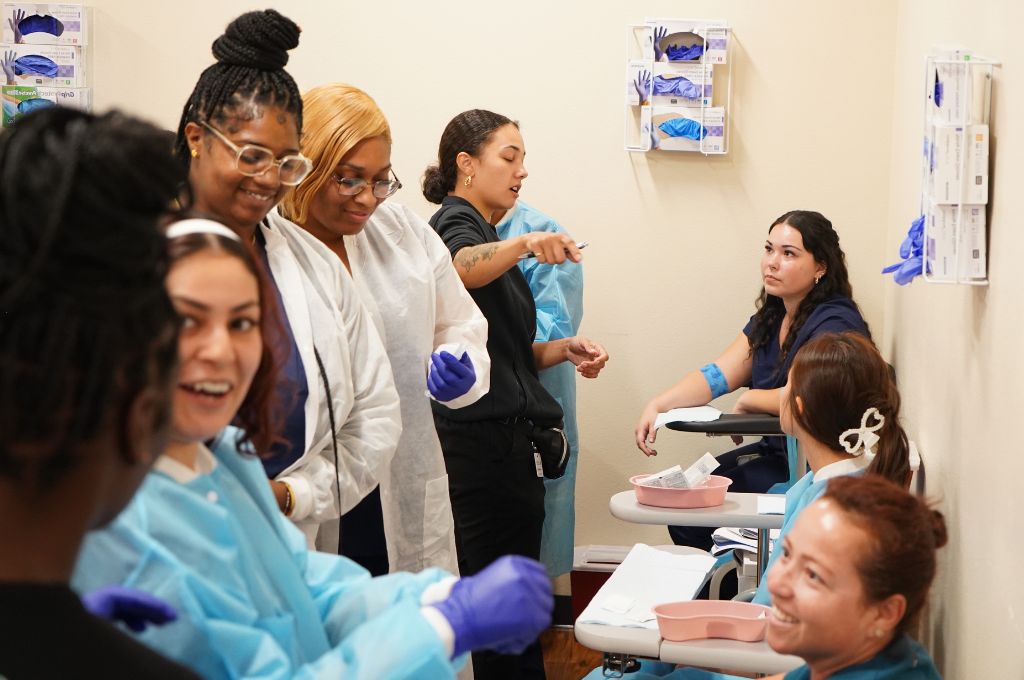 Phlebotomist training in the classroom.